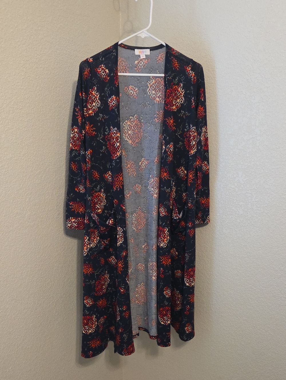 Black Floral Open-Front Long Cardigan